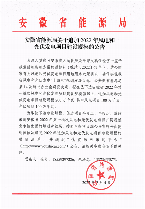 再加1GW光伏+1GW風(fēng)電！安徽2022年風(fēng)光項目建設(shè)規(guī)模擬至5GW！
